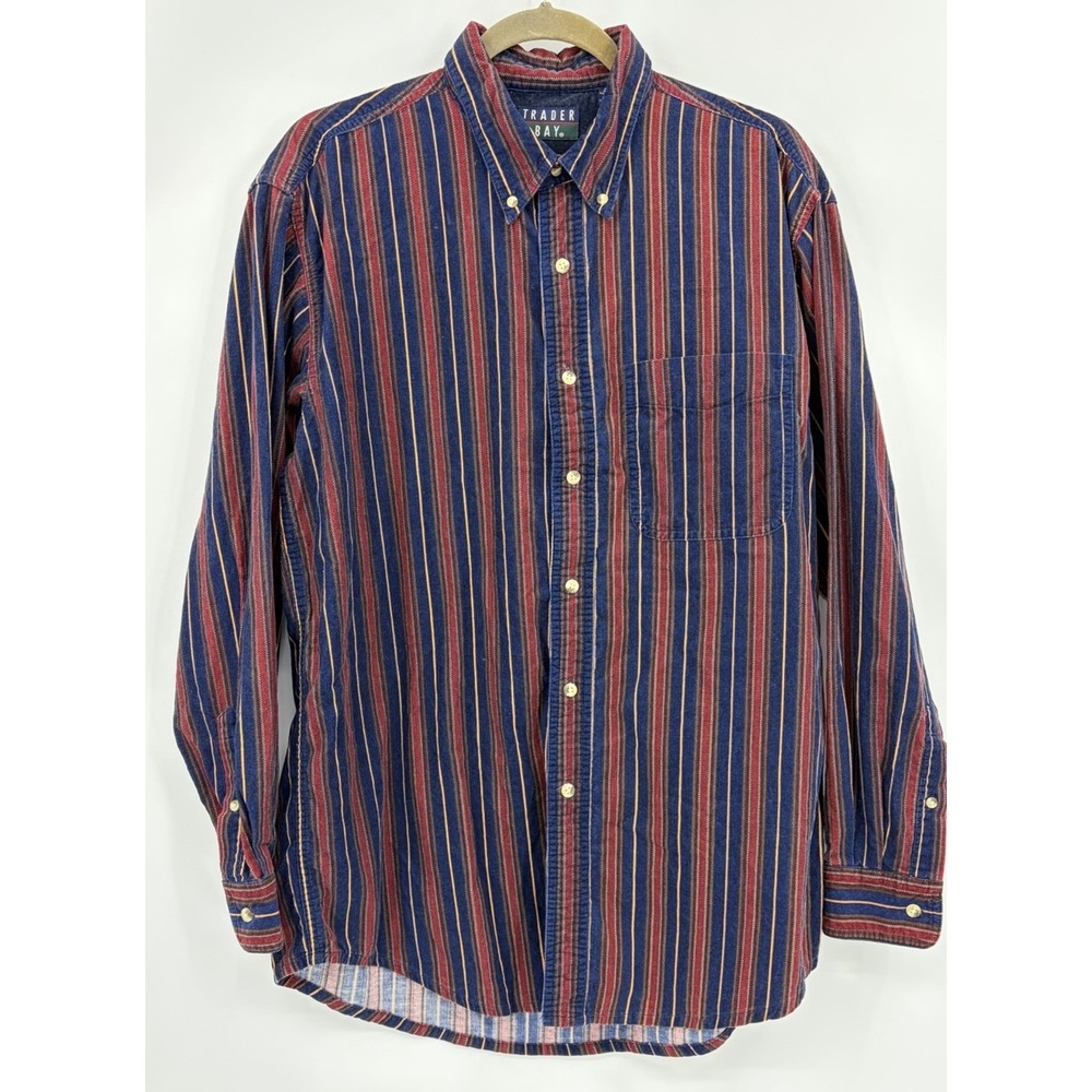 Vintage Trader Bay Corduroy Striped Shirt Button Down Size Medium Cotton